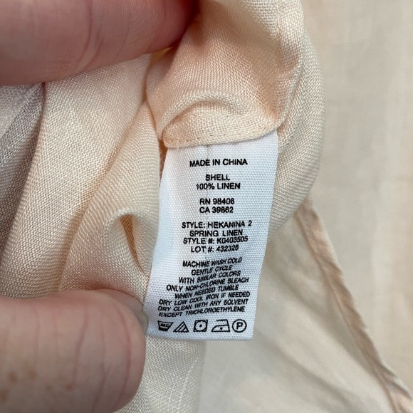 NWT Theory Hekanina Shirt Women's Peach pink Linen front tie Button down Size P - Picture 7 of 7